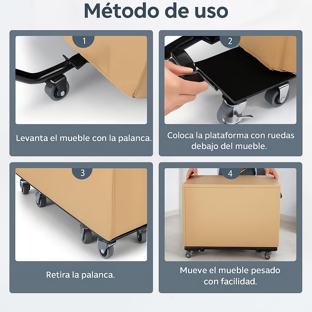 Transportador para Mover Muebles Pesados con Ruedas, Muy Resistente, Materiales, 600 kg, Ruedas para Muebles, Elevador Muebles 360° Ruedas Giratorias, Elevador de Muebles, Acero