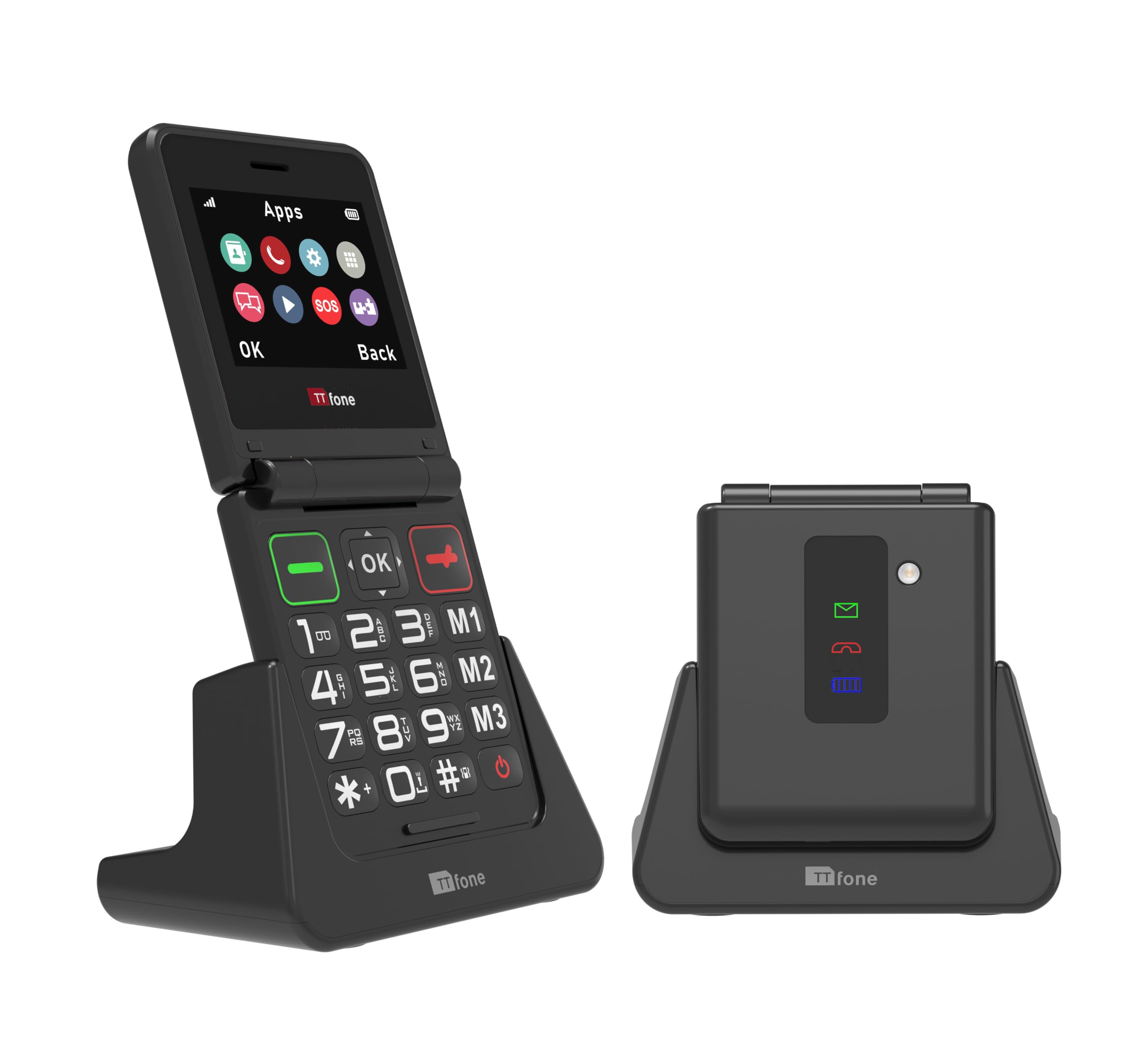 TTfone TT660 Teléfono móvil para Personas Mayores - Diseño Plegable, Botones Grandes, Asistencia de Emergencia, Larga duración de batería (con Cargador de Base)