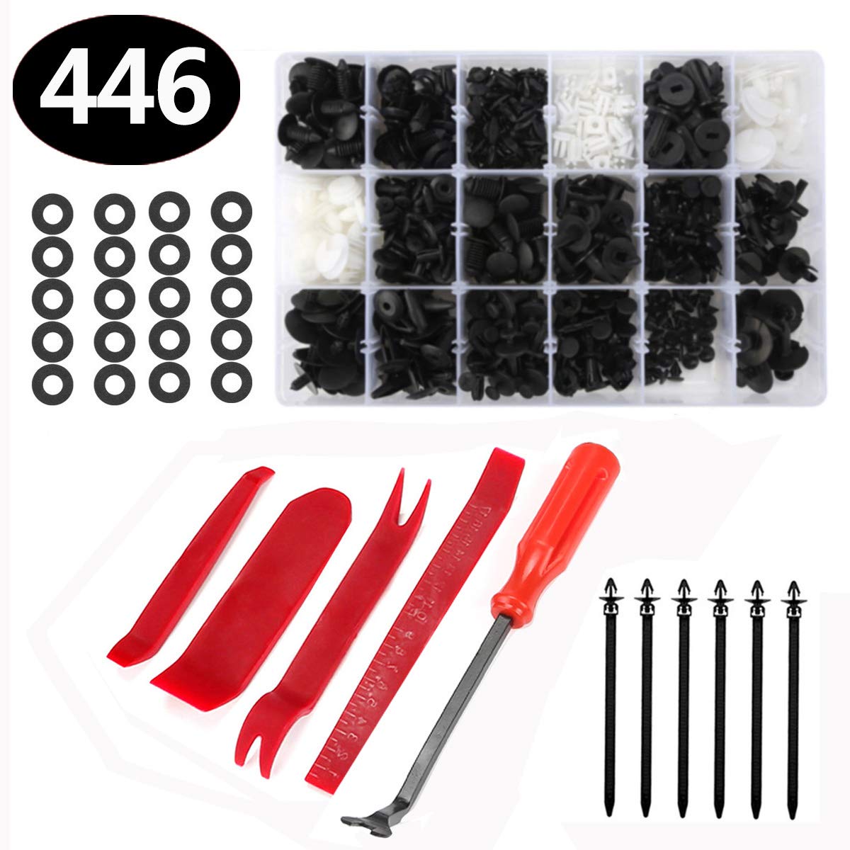 446 Pcs Car Retainer Clips, Aiskki Auto Plastic Clips & Fasteners Kit with Fastener Removal Tool for Bumper Bar, Trim Panel and Dashboard Replacement, for BMW Benz Mazda GM Ford Toyota Honda etc