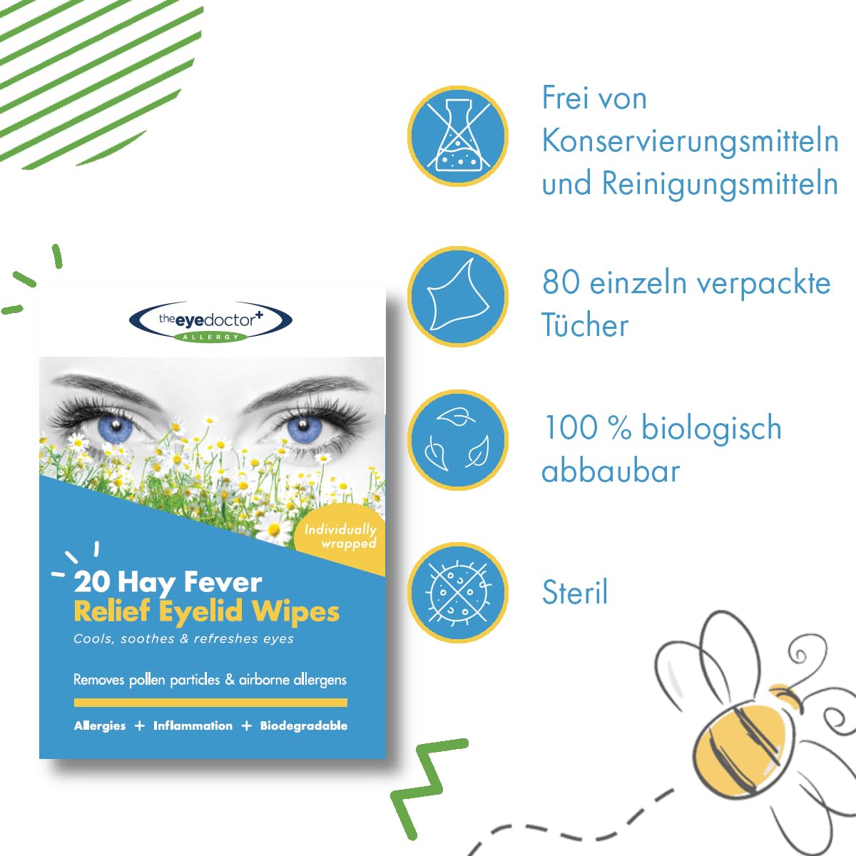 The Eye Doctor Augenlidtücher Lindern Heuschnupfen - 80 Einmaltücher Gegen Allergien Und Heuschnupfen - Entzündete, Tränende Und Juckende Augen