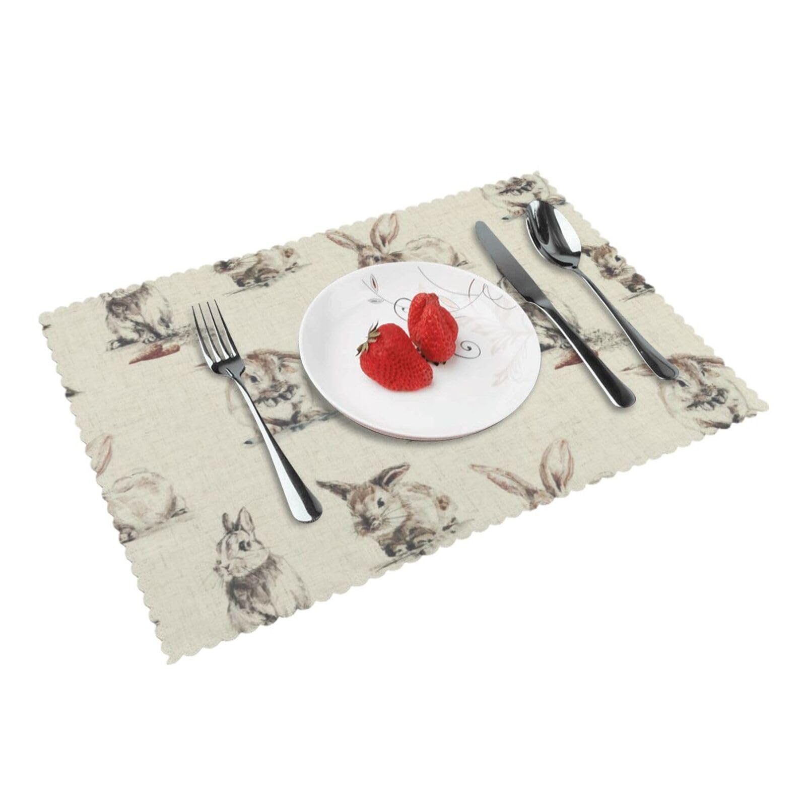 Bnvsadc Rabbit Background 4 Pcs Heat Resistant Placemat 45X30 Cm, Printed Non-Slip Place Mats For Kitchen Dining Table Indoor Outdoor