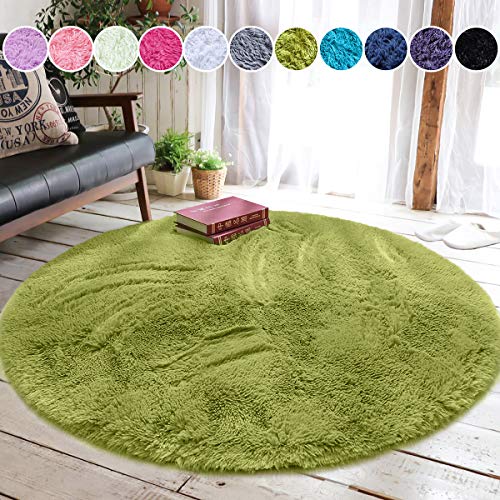 junovo Round Fluffy Soft Area Rugs for Kids Girls Room Princess Castle Plush