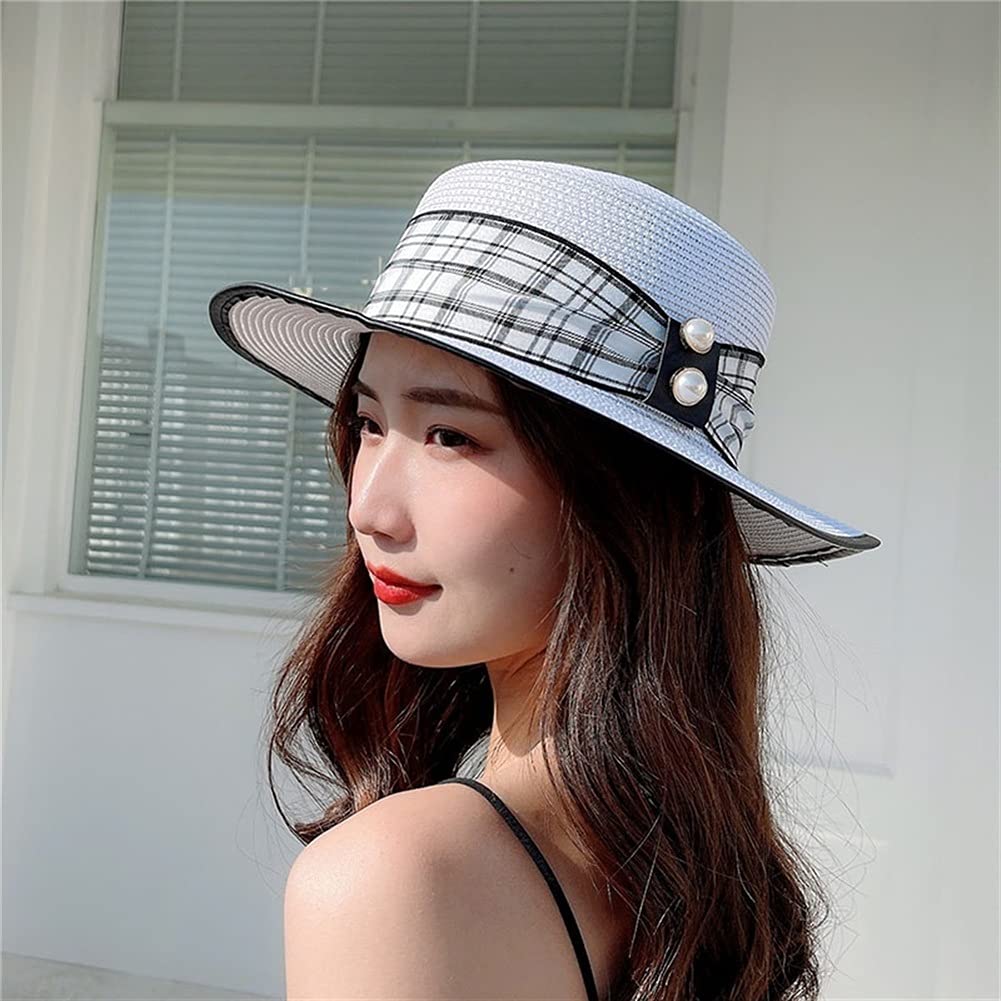 Cappelli Cappello da Pescatore Estivo Femminile Protezione Solare Cappello da Sole Cappello da Spiaggia Vacanza al Mare Cappelli di Paglia a Tesa Larga (Color : B, Size : Mcode) (D Mcode)