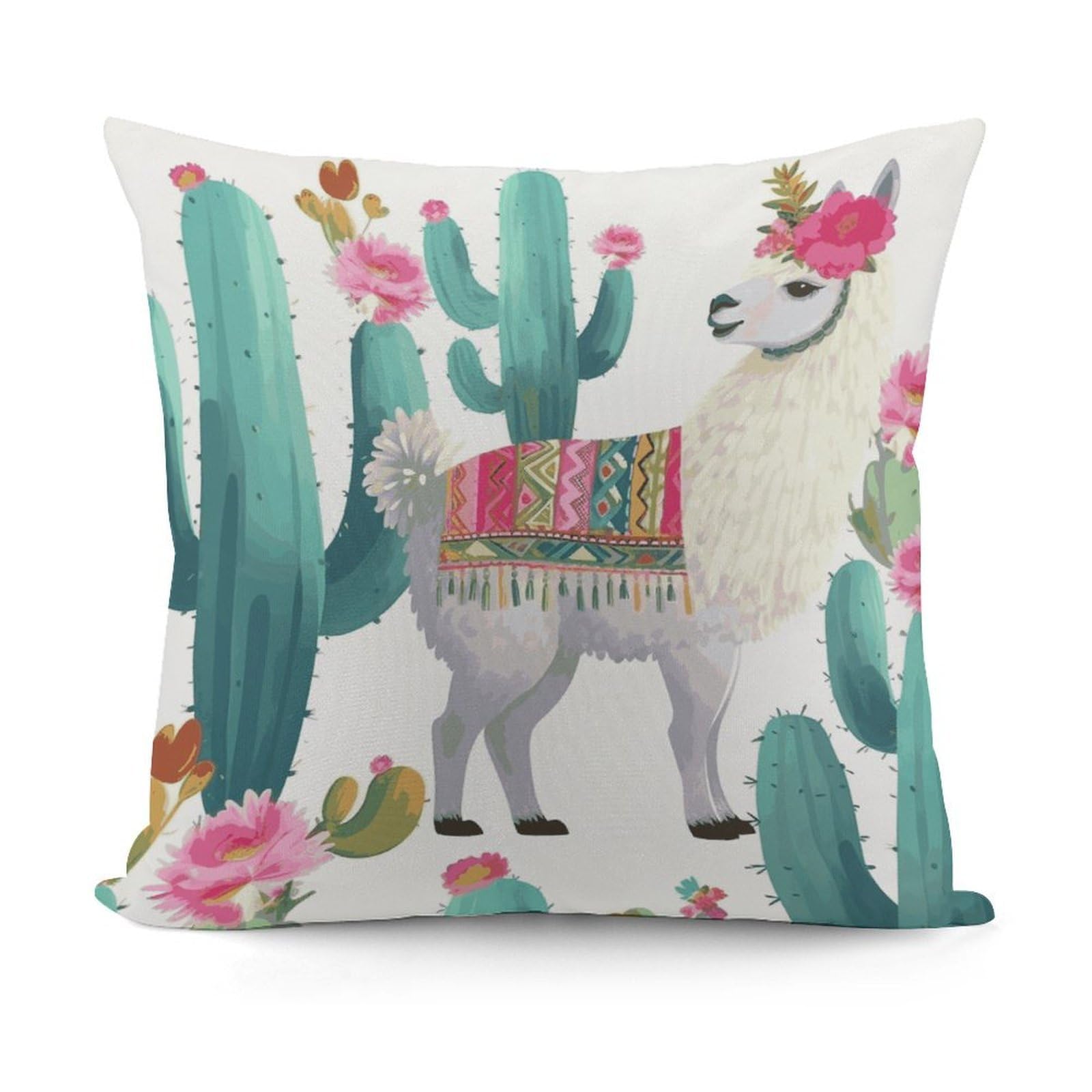 VstaDank Tropical Llama Alpaca Cactus Flower Throw Pillow Covers 18x18 Inch Soft Couch Home Decor Cushion Cover Comfortable Plush Square Cushion Case Farmhouse Decorative Pillowcase for Living Couch