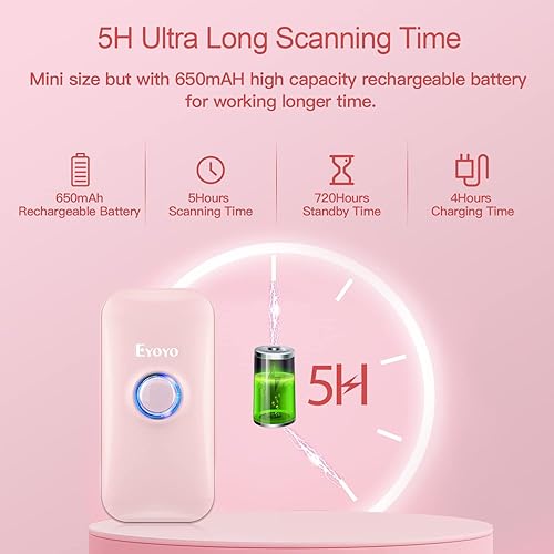 Vista 6 de Eyoyo Mini 1D Bluetooth Barcode Scanner, 3-in-1 Bluetooth & USB Wired & 2.4G Wireless Barcode Reader Portable Bar Code Scanning Work with Windows
