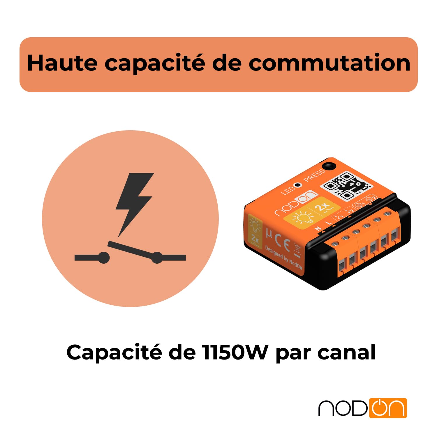NodOn - EnOcean - Module Interrupteur sans Fil Éclairage on/Off pour Maison Connectée - 2 Canaux, 2x5A - Va et Vient sans Fil et sans Travaux - Compatible Home Assistant Jeedom, eedomus, MyUbiwizz