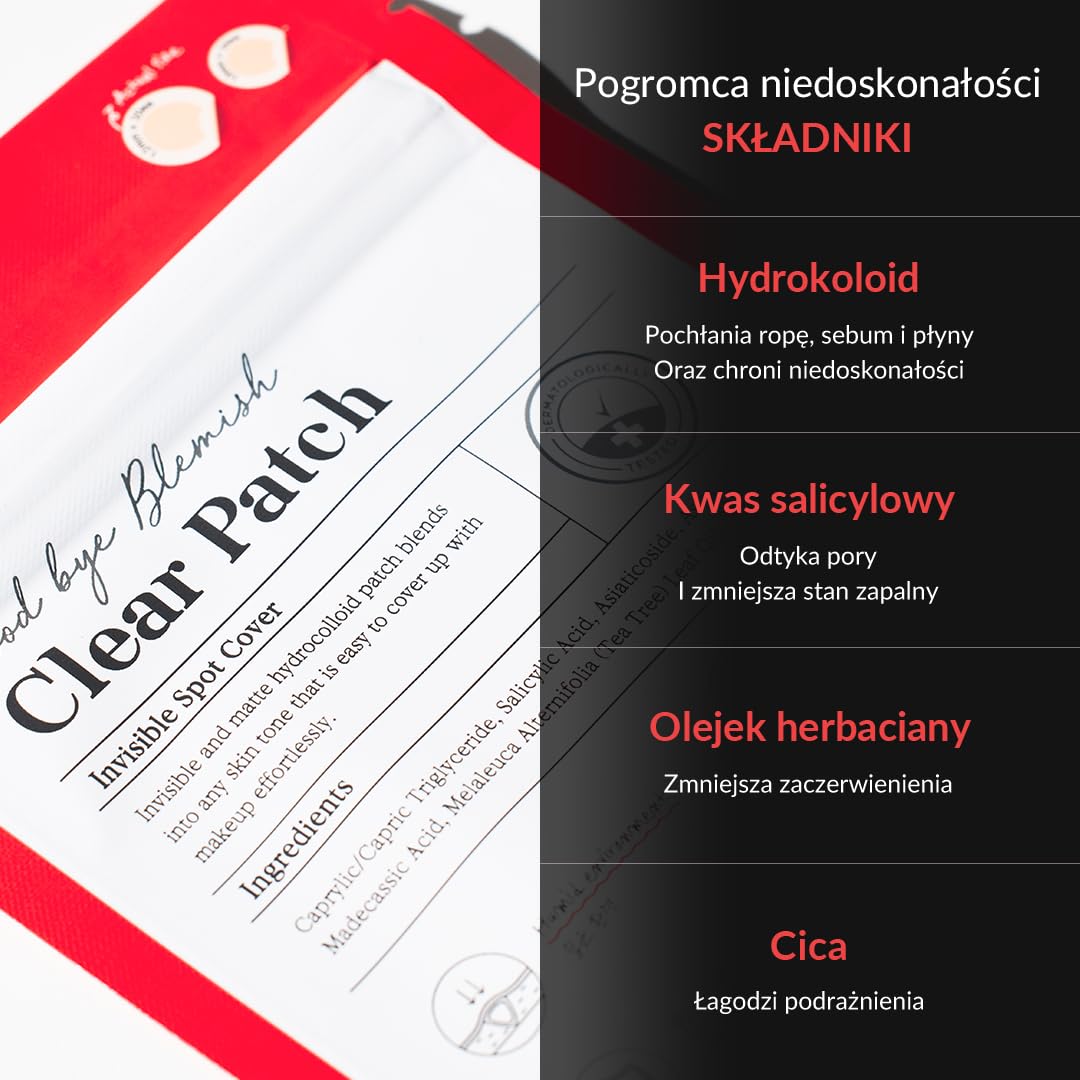 Mizon Good Bye Blemish Clear Patch, Plastry Przeciwtrądzikowe, Pokrywające Pryszcze, Ochronna Nakładka, Wodoodporne, Doskonała Adhezja do Skóry (44 sztuki)
