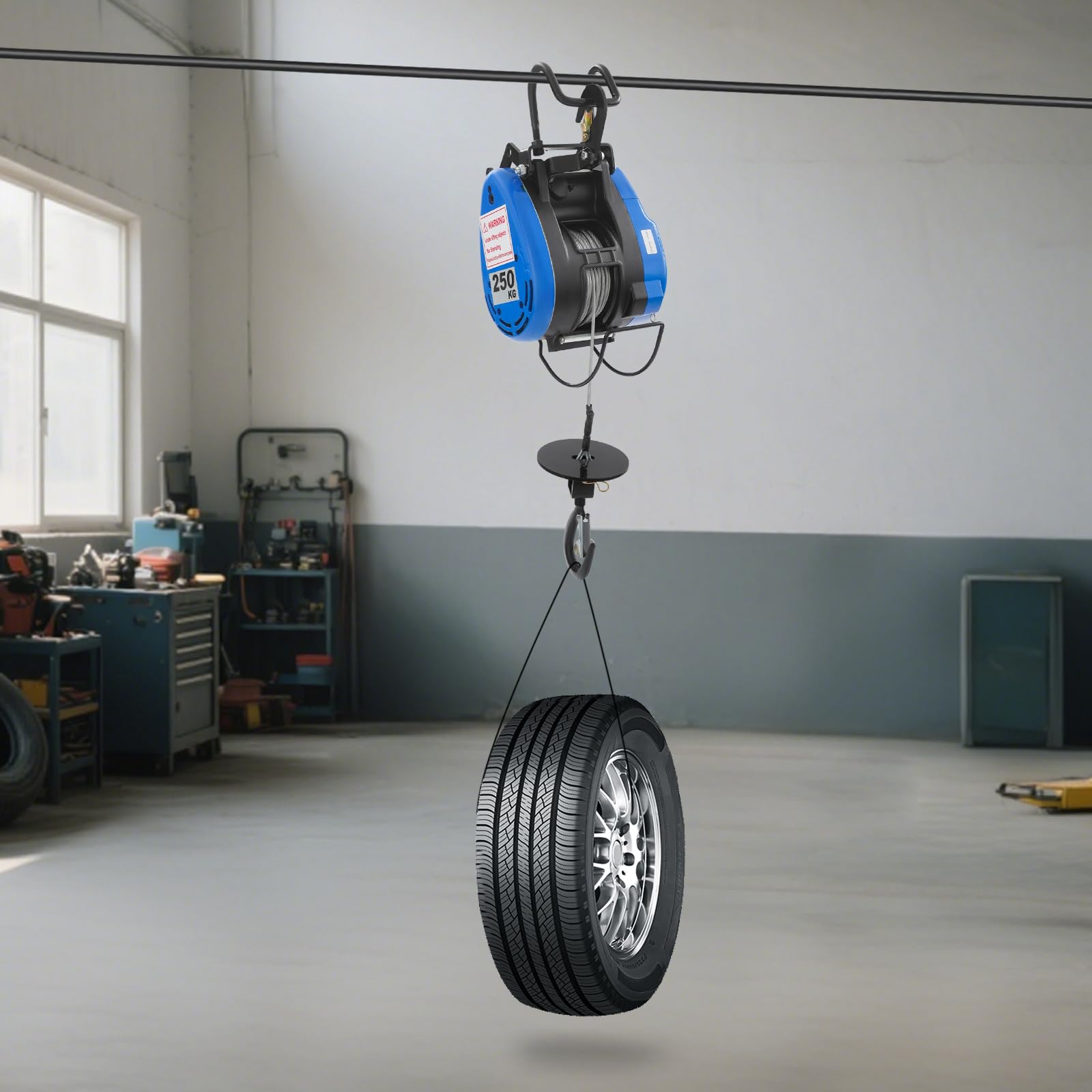 Paranco elettrico da 250 kg, 1500 W, gru – verricello elettrico con telecomando senza fili, lunghezza 30 m, per garage, officina, costruzione – 551 lbs forza di sollevamento, verricello elettrico