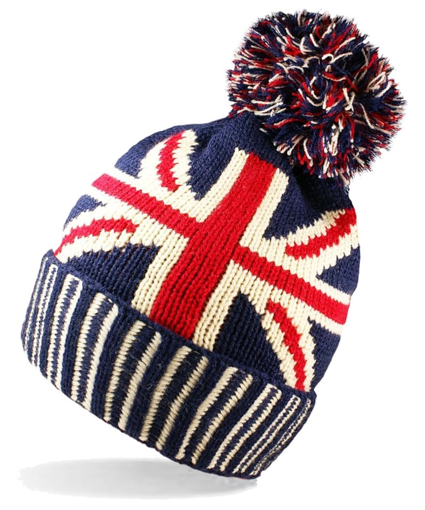 Kgm Accessories Unisex Union Jack Knitted Uk Flag Bobble Gb Beanie Hat Men`S Women`S Hats (Uk, Alpha, One Size, )