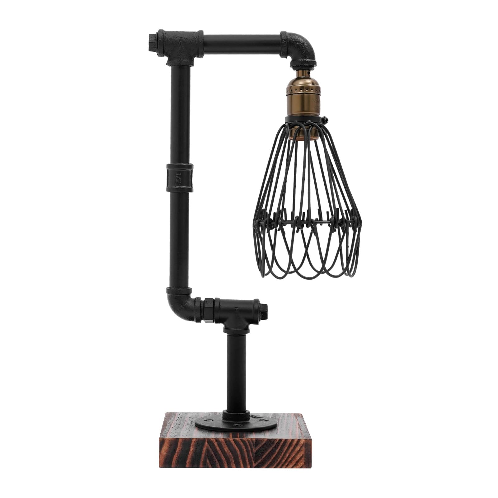 Lampada da tavolo industriale, lampada da scrivania retrò, lampada tubolare E27, lampada da comodino, in ferro, legno, nero, 12 W, design vintage, cavo da 1,8 m, con interruttore, per camera da letto
