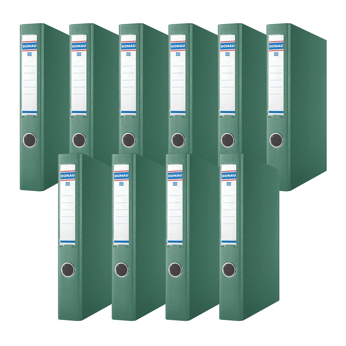 DONAU Archivador de anillas 3934001PL-06 / verde | Mecanismo de 4 anillas en D 30 mm DIN A4 cartón/plástico | Fabricado en cartón de 1,9 mm de grosor con polipropileno ecológico 100µ | Pack de 10