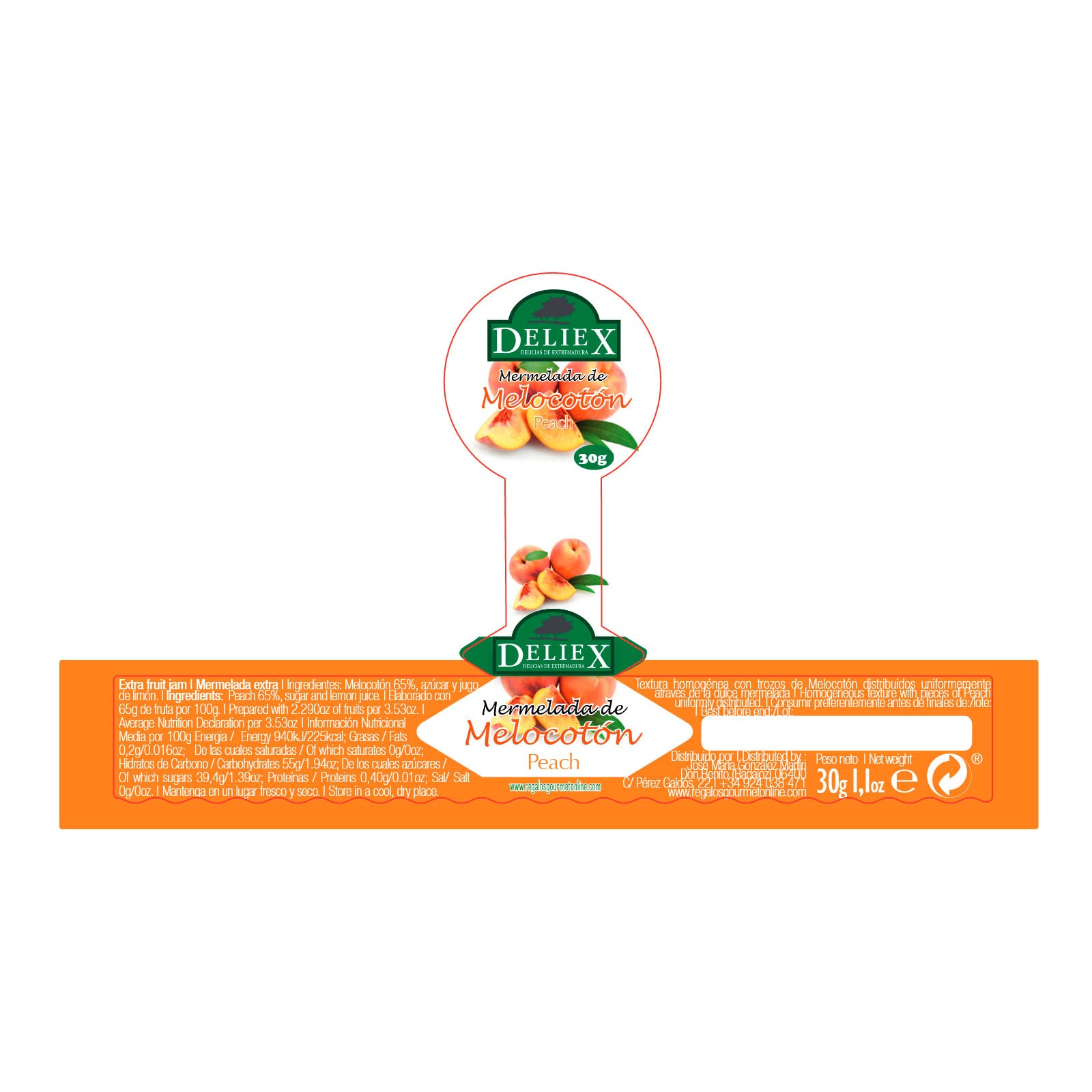 Deliex delicias de Extremadura. 60 Mermeladas pequeñas sabores variados. Miniaturas de mermeladas en cristal 30 gr, detalles a invitados en bodas, comuniones, bautizos (Surtido, 60 Tarros)