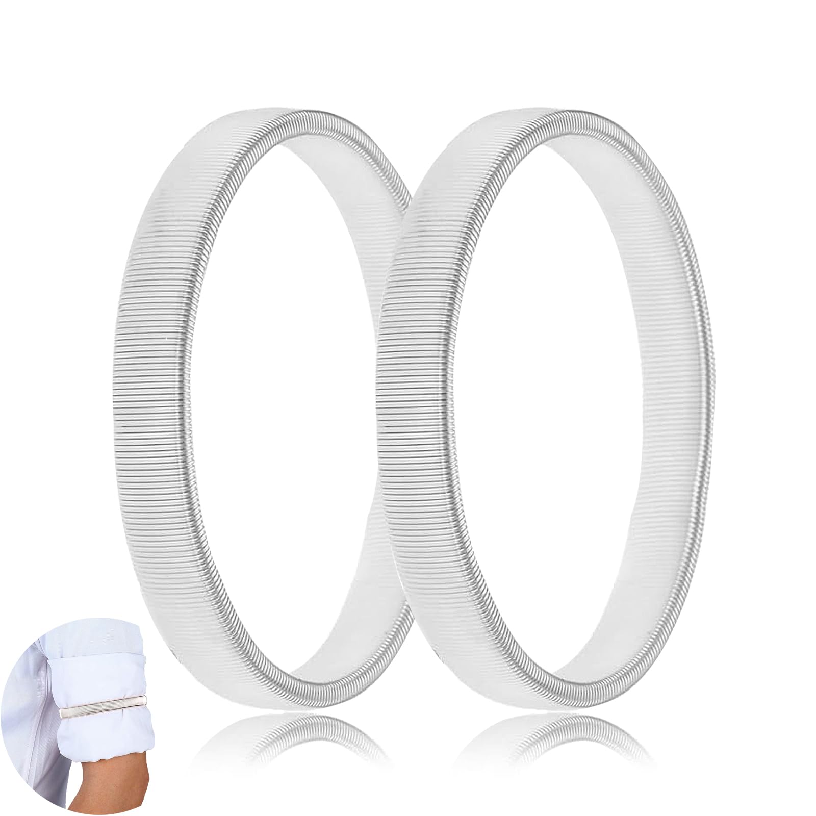 Cuwerfo Men's White 2 Pcs Sleeve Garters Wo, Sleeve Garters For Shirt Sleeve Holders, Anti-Slip Metal Garter Armbands, For Wo Clothing Keeper One Size Fits Most