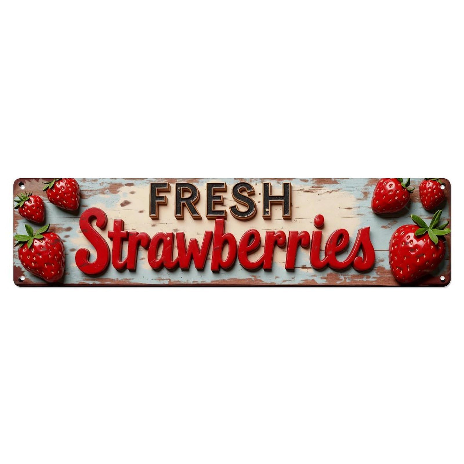 Iageret Vintage Fresh Strawberries Sign Pattern Print Metal Tin Sign Retro Wall Decor, Bar Garage Cafe Kitchen Home Wall Art Poster Decoration 4X16inches