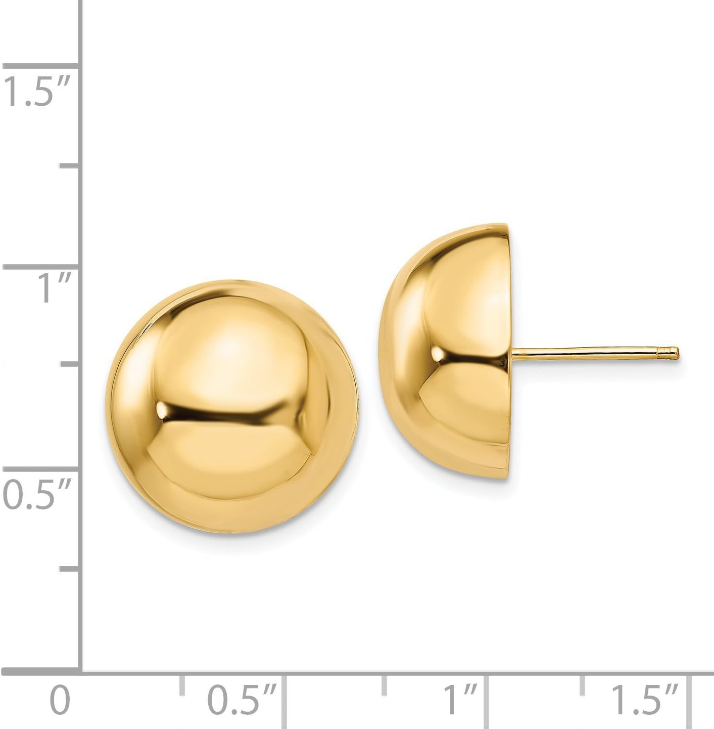 14K Yellow Gold Polished 16mm Half Ball Post Stud Earrings