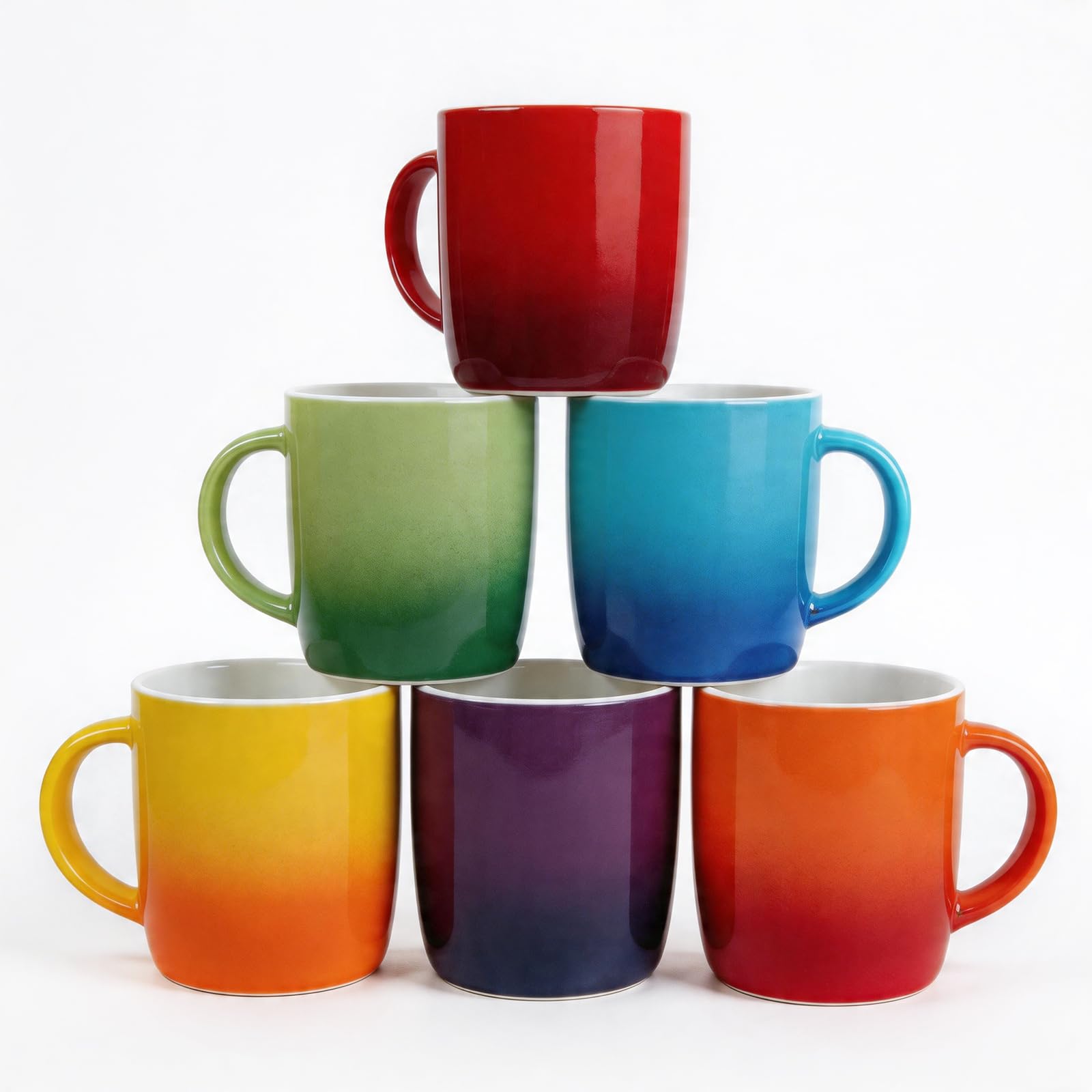 Signzworld Mugs Set of 6 Stoneware Rainbow Colourful Ceramic Coffee and Tea Cup for Hot Drinks Dishwasher Microwave Safe 350ml