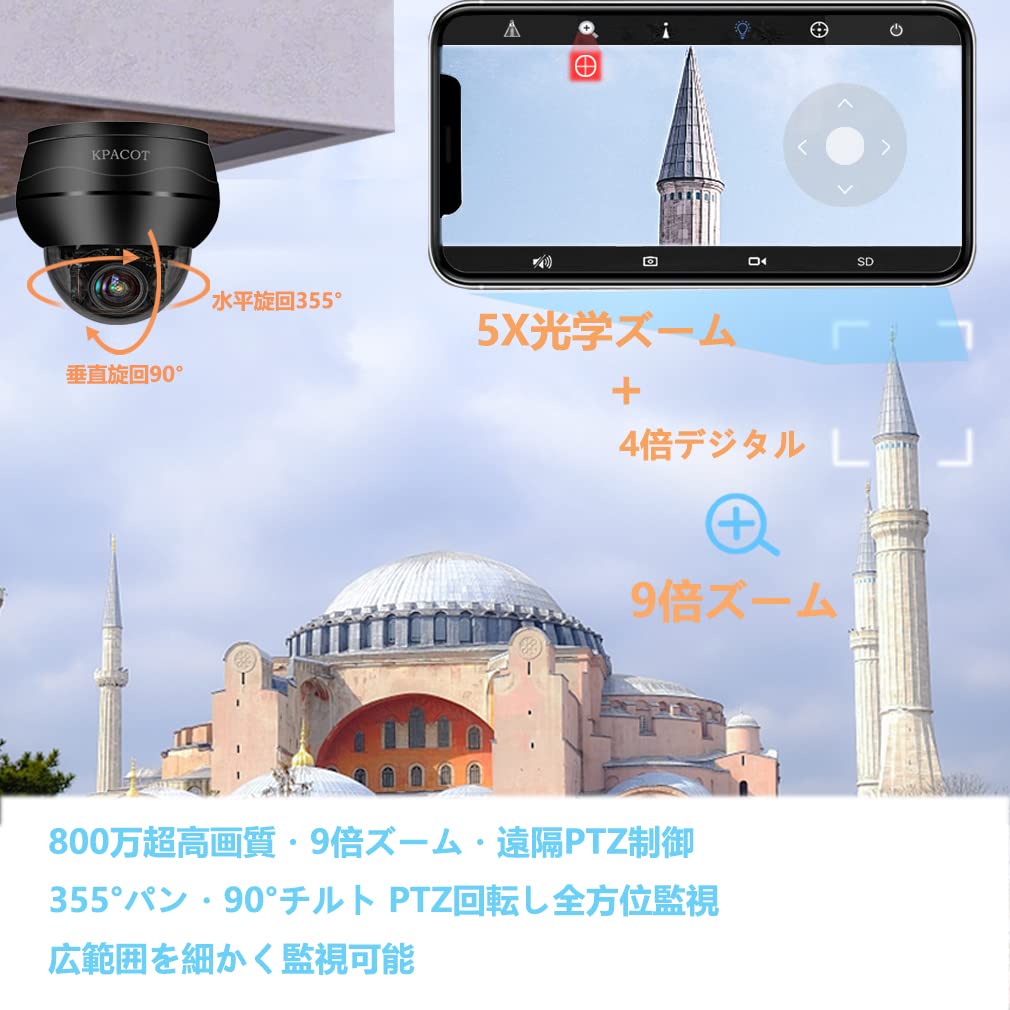 Amazon.co.jp: 【4K・5倍光学ズーム・ 自動追跡】KPACOT 防犯カメラ