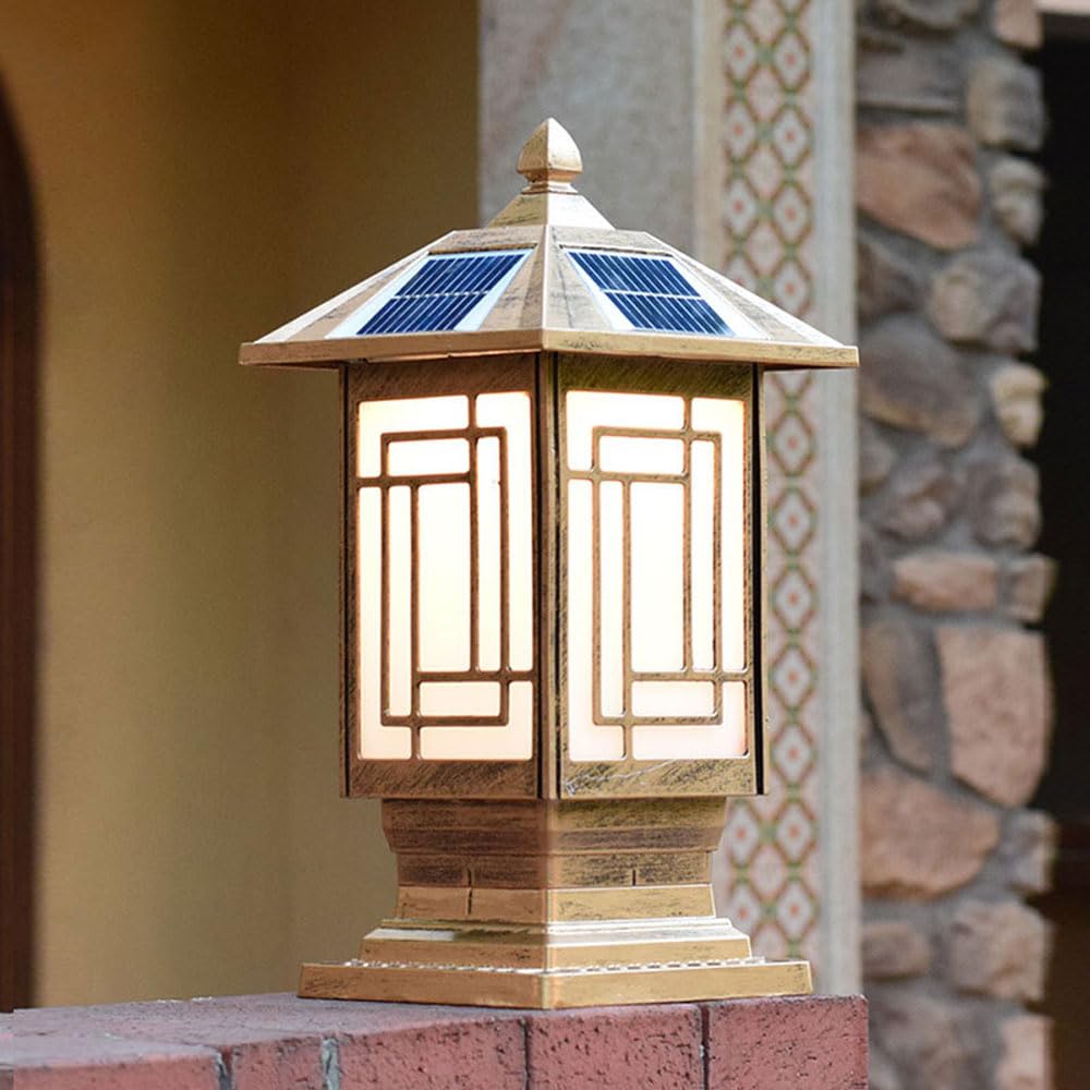 LED Solar Lampions Automatisches Ein- und Ausschalten Vintage Fenster Design Aluminium Druckguss Säulenlampe IP65 Wasserdichte Staubkappe Lichter mit Pier Montage