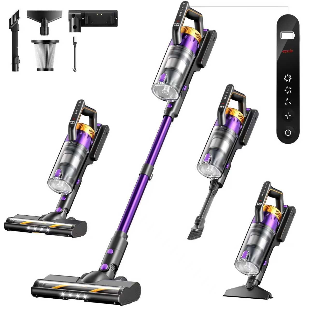Aspirateur sans fil puissant 48 kPa et phares à DEL