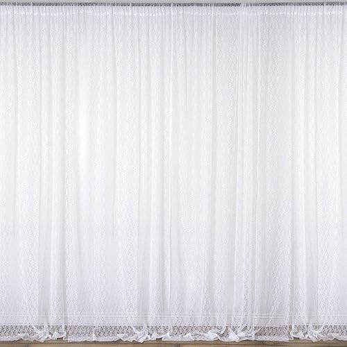 Miniatura 4 de Efavormart - Paquete de 2 cortinas transparentes de encaje floral ignífugas blancas de 5 x 10 pies con bolsillos para barra