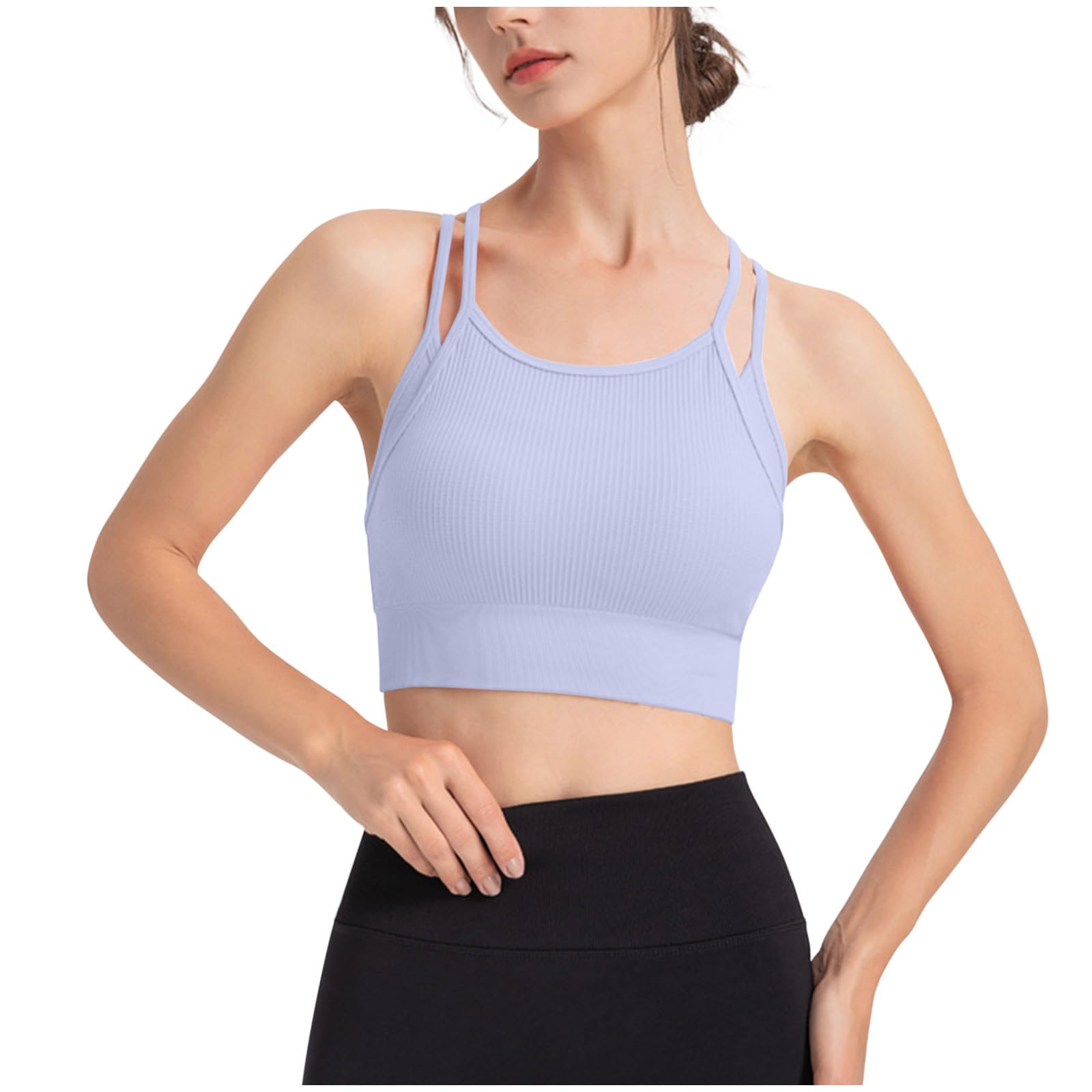 Sports Bra for Women Racerback Tank Tops Crew Neck Spaghetti Strap Workout Y2K Crop Top Activewear Camis Wirefree