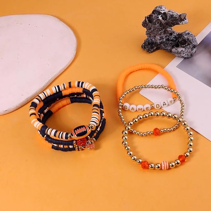 Football Bracelets for Women Football Game Day Bracelets Layered Stacking Bead Stretch Rugby Bracelet Rugby Helmet Mom Bracelet Sporter Jewelry for Women