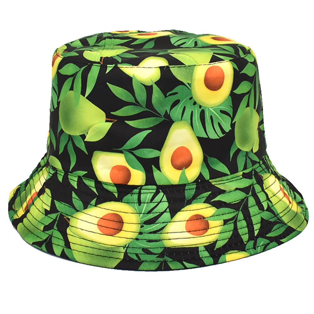 KEKY Cute Fruit Peach Bucket Hats for Women Men Teens Strawberry Printed Fisherman Cap Reversible Packable (Fruit Avocado)