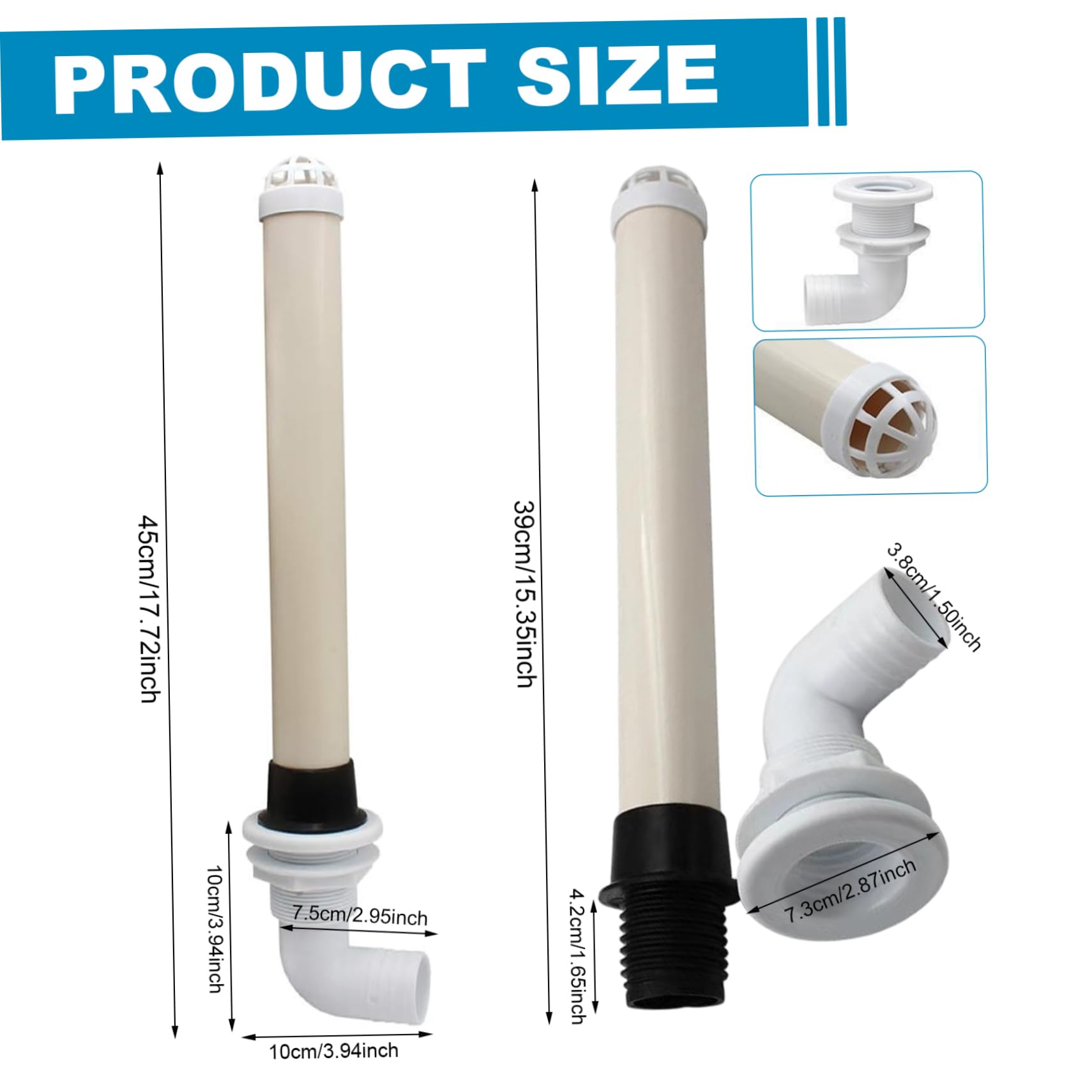 Tubo di drenaggio per troppopieno Livewell, Tubo di drenaggio per pozzo Vivo da 17, 7 Pollici a 90 Gradi Adatto a Tutti Gli scafi 1-1/2 Thru | Hardware di Coperta