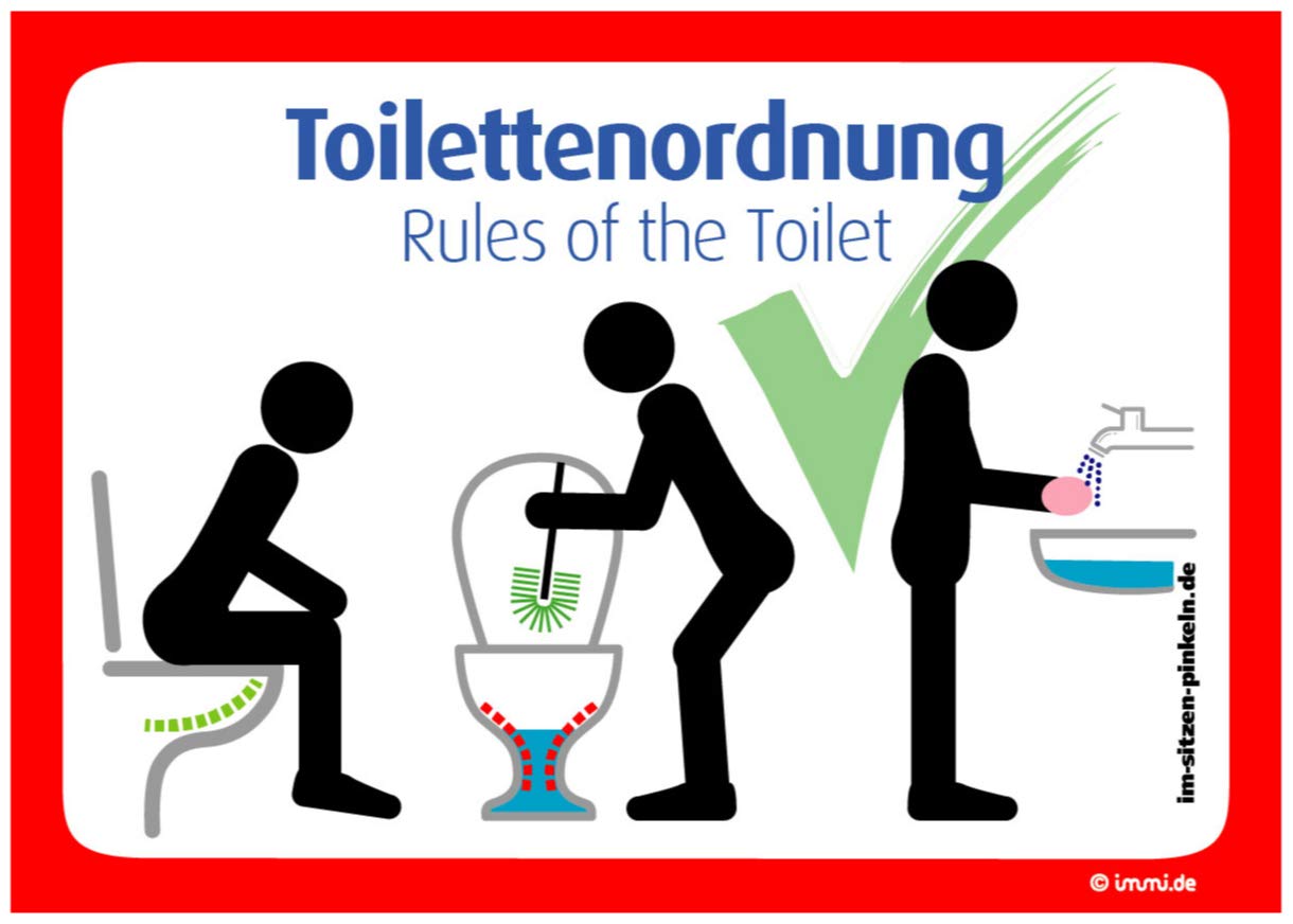 immi 4x Toilettenordnung (Rot), Sitzen pinkeln, Klobürste, Hände Waschen, A6