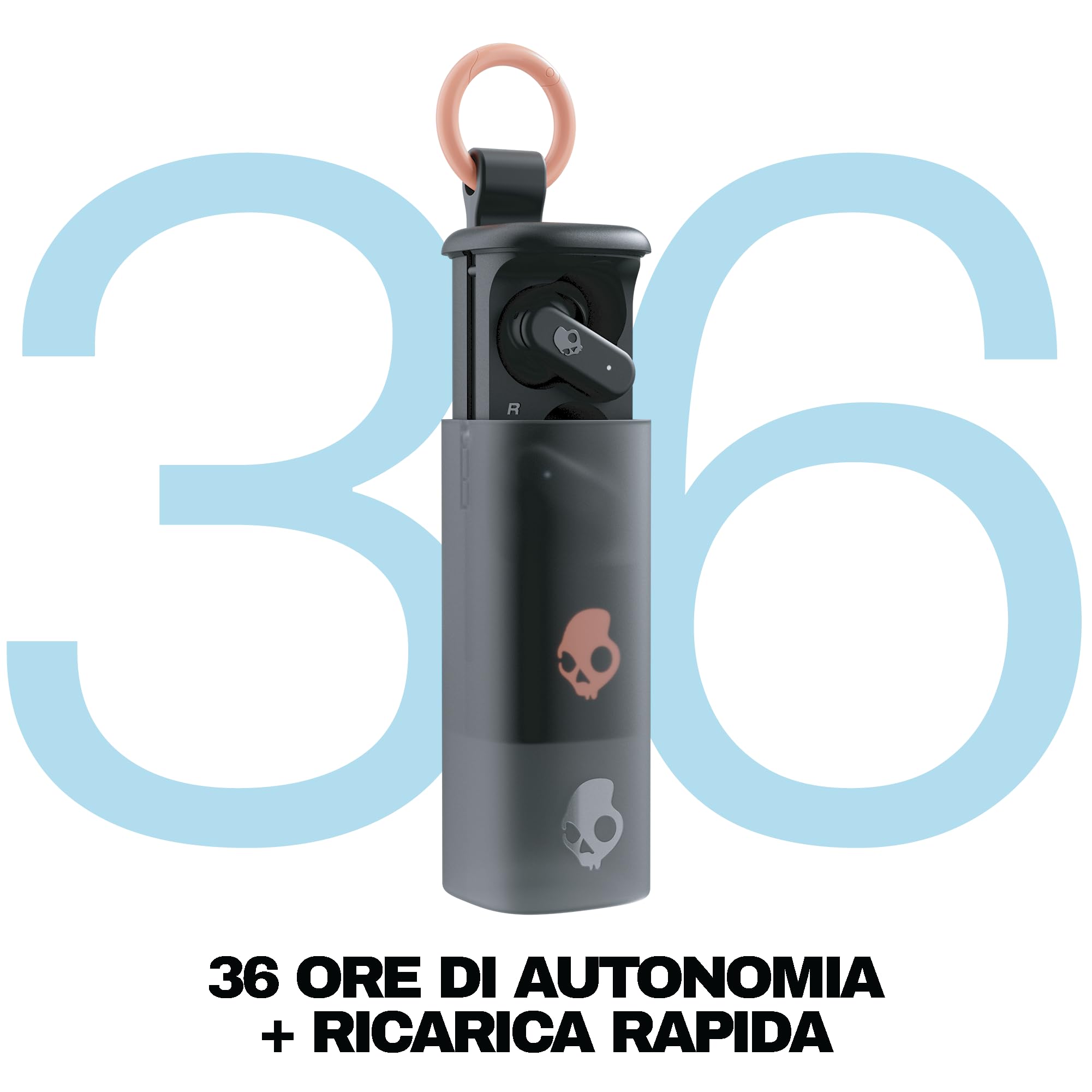 Skullcandy Dime Evo Wireless Earbuds, Bluetooth Headphones, Noise Isolating Fit, Up to 36 Hours Battery, Microphone for iPhone Android, Easy Carry with Clip-Anywhere Case - True Black