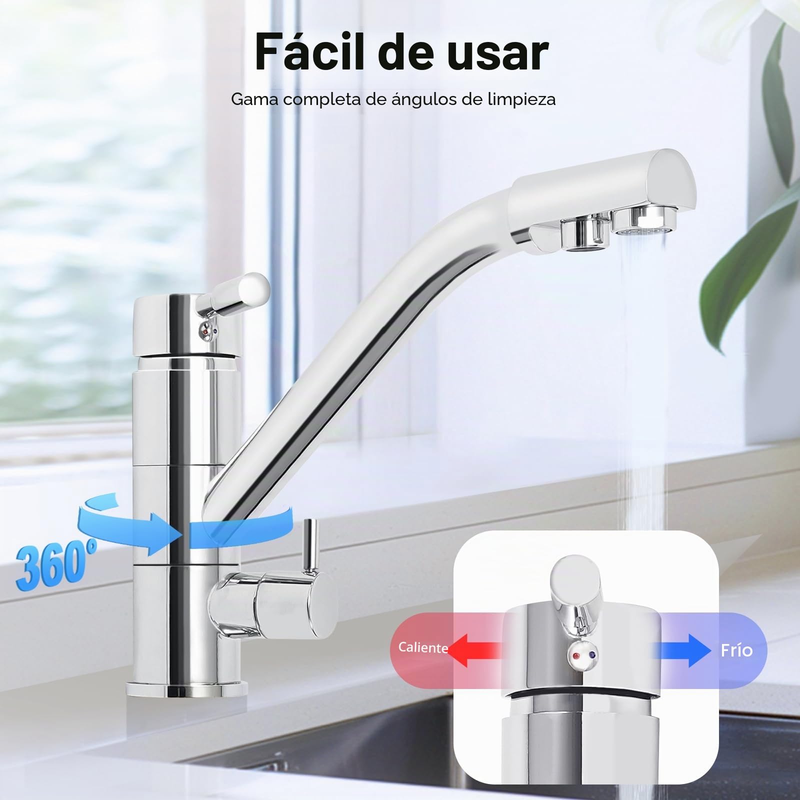 Grifo de cocina 3 en 1 con filtro de agua, grifo de tres vías giratorio, con filtro de agua de ósmosis, para grifo de agua potable de ósmosis