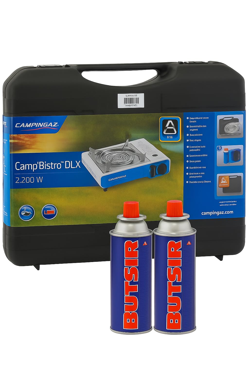 FYSHOP | Pack Camp Bistro DLX Combo Hornillo y Plancha + 2 botes de gas | Potente hornillo de camping con 2 cartuchos de gas y maletín de transporte. Ideal para senderismo y camping