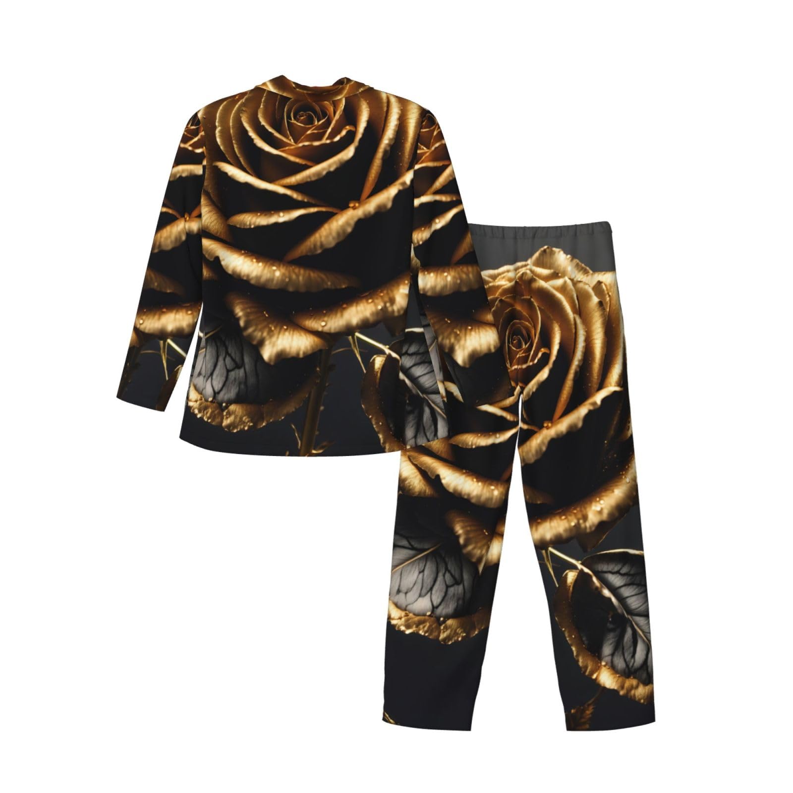 Nero E Oro Fiori Stampa Uomini Manica Lunga Pigiama Set Due Pezzi Lounge Pantaloni Per Inverno Autunno Primavera Estate