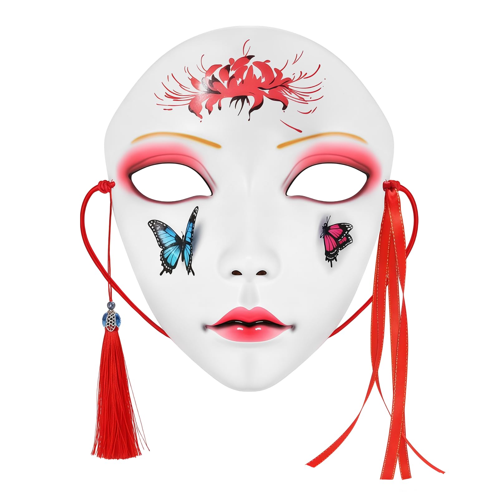 XNFUOE Japanese Kabuki Kitsune Mask Hand-Painted Full Face Party Mask for Halloween Masquerade Costume Prop Chinese Style Cosplay Costume