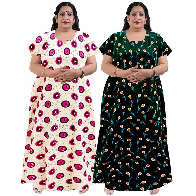 Women Casual Floral Printed Multicolor Night Wear Gown/Free Size Nighty/Cotton Nighty Pack of 2_Jumbo-NT6-picture-44