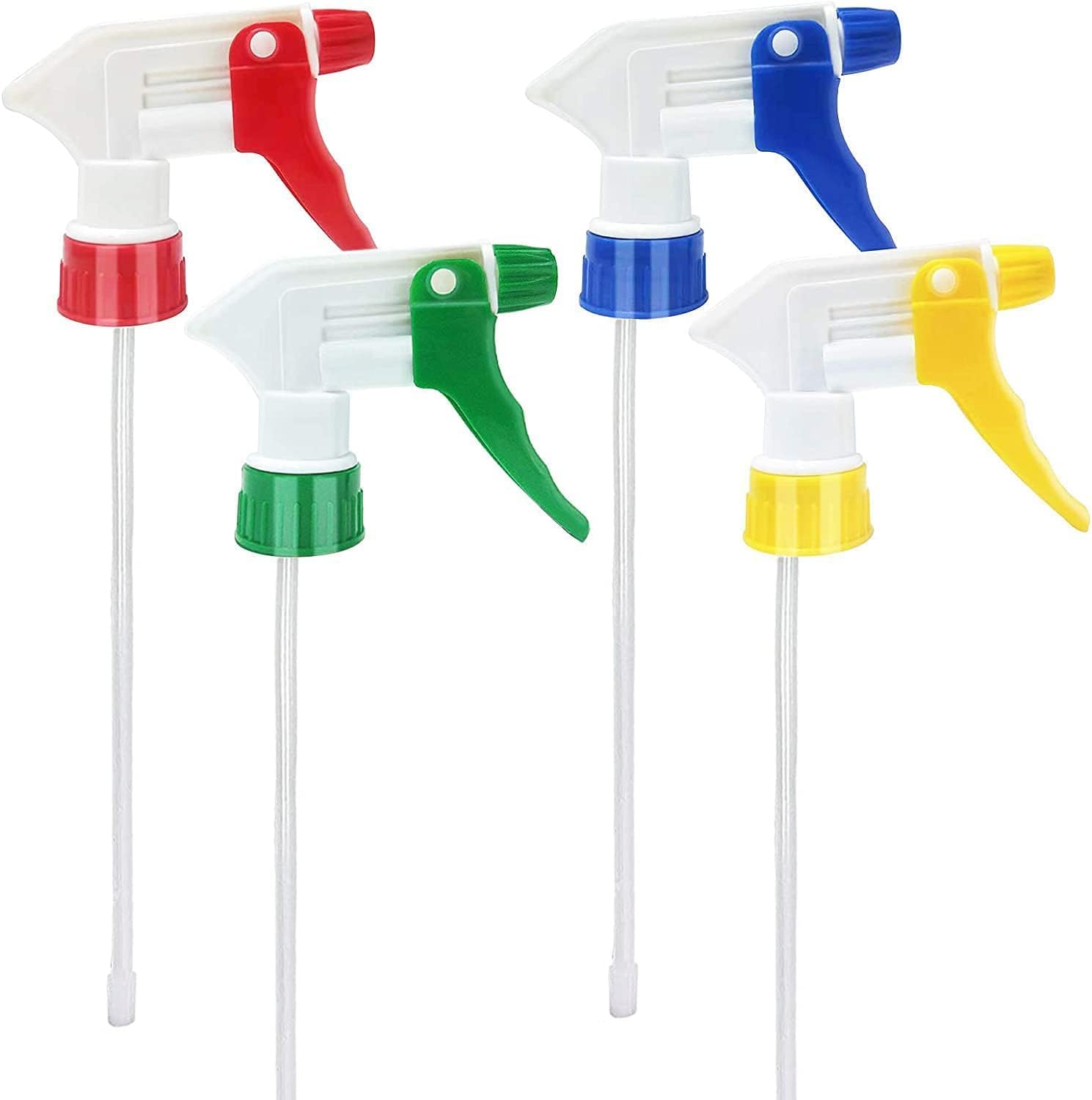 plastic trigger spray nozzle heads replacement | adjustable sprayer pump heads for cleaning bottles | leakproof mist & stream spray nozzles multi-color (pack of 4) for home, garden & household use