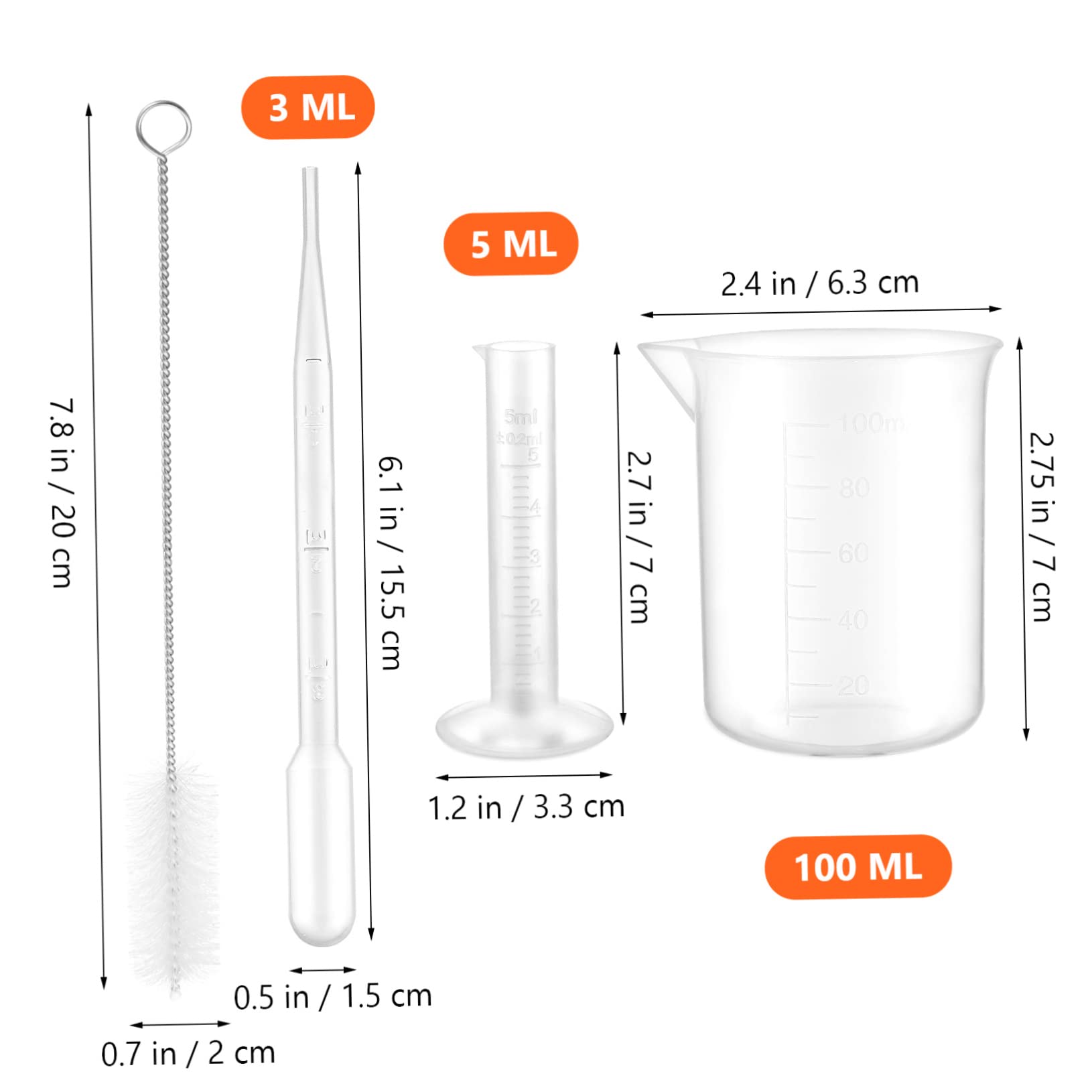 Gatuida 3juegos Cilindros Graduados De Plástico Pipetas De Transferencia y Cepillos Para Tubos Herramientas De Medición Para Laboratorio y Cocina