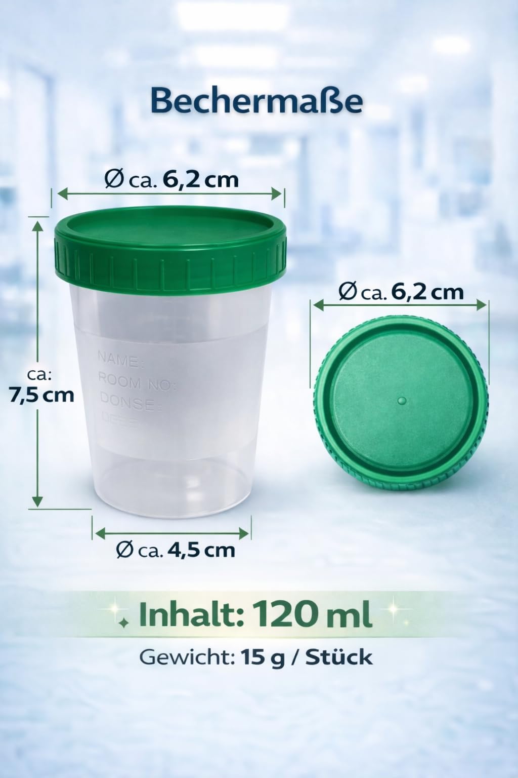 500 sztuk pojemników na mocz z zieloną zakrętką 120 ml, polipropylen, kubki na mocz, plastikowe kubki z pokrywką, pojemnik na próbki moczu, kubki na próbki, kubki na mocz do celów medycznych