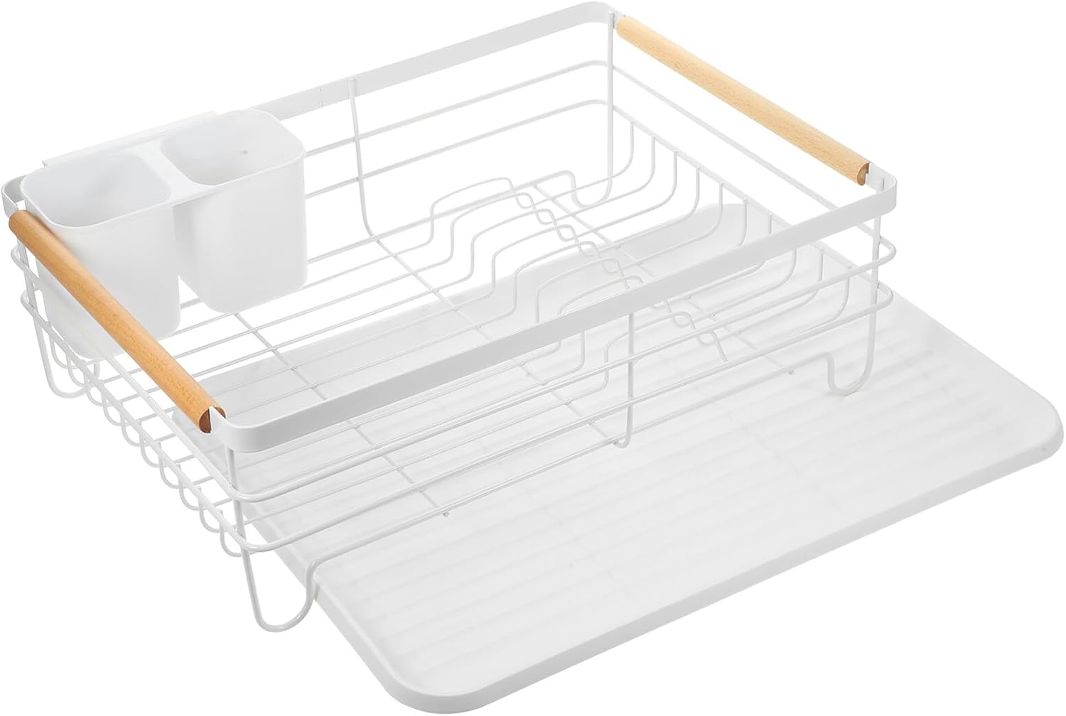 Dish Drying Rack Kitchen Dish Rack White Iron Multifunctional Large Capacity with Removable Drip Tray Countertop Bowl Organizer for Kitchen Utensil Storage