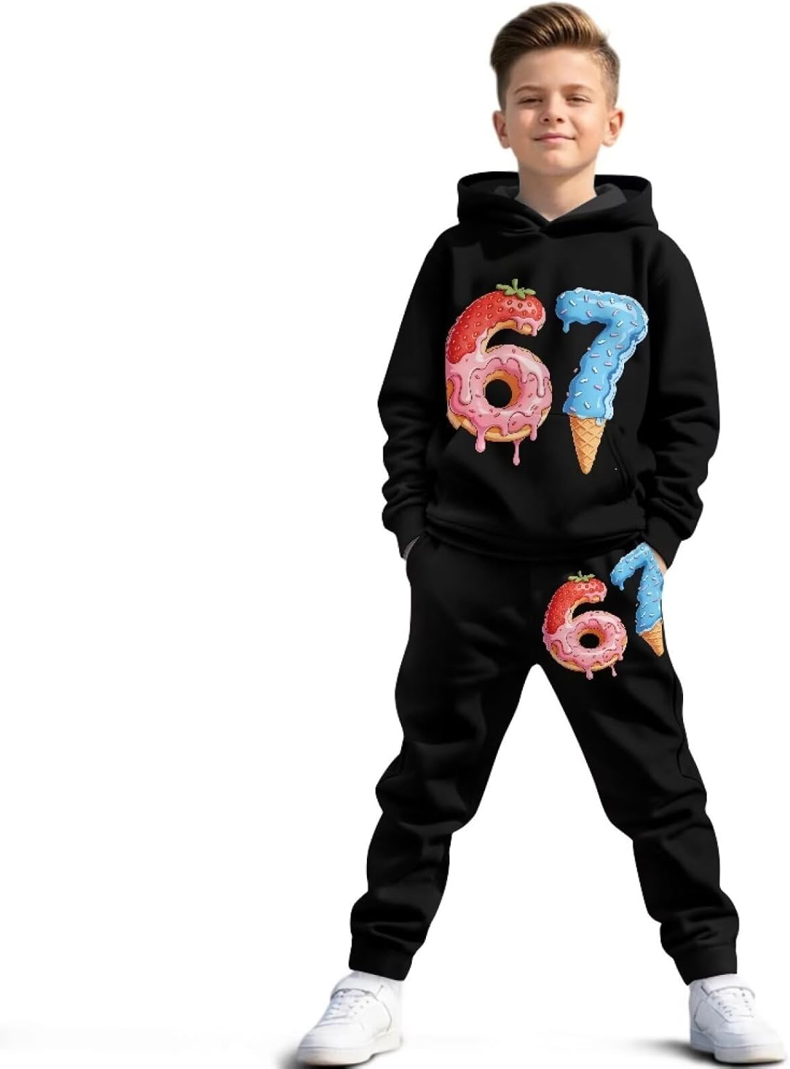 Kids 67 Ice Cream Hoodie and Pants Set Six Seven Lifestyle Sweatshirts 2 Piece Outfit for Boys Girls 4-12Y