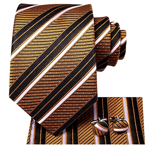 Image of Dubulle Mens Paisley Striped Tie Woven Necktie for Men and Handkerchief Cufflinks Set Wedding Formal Business