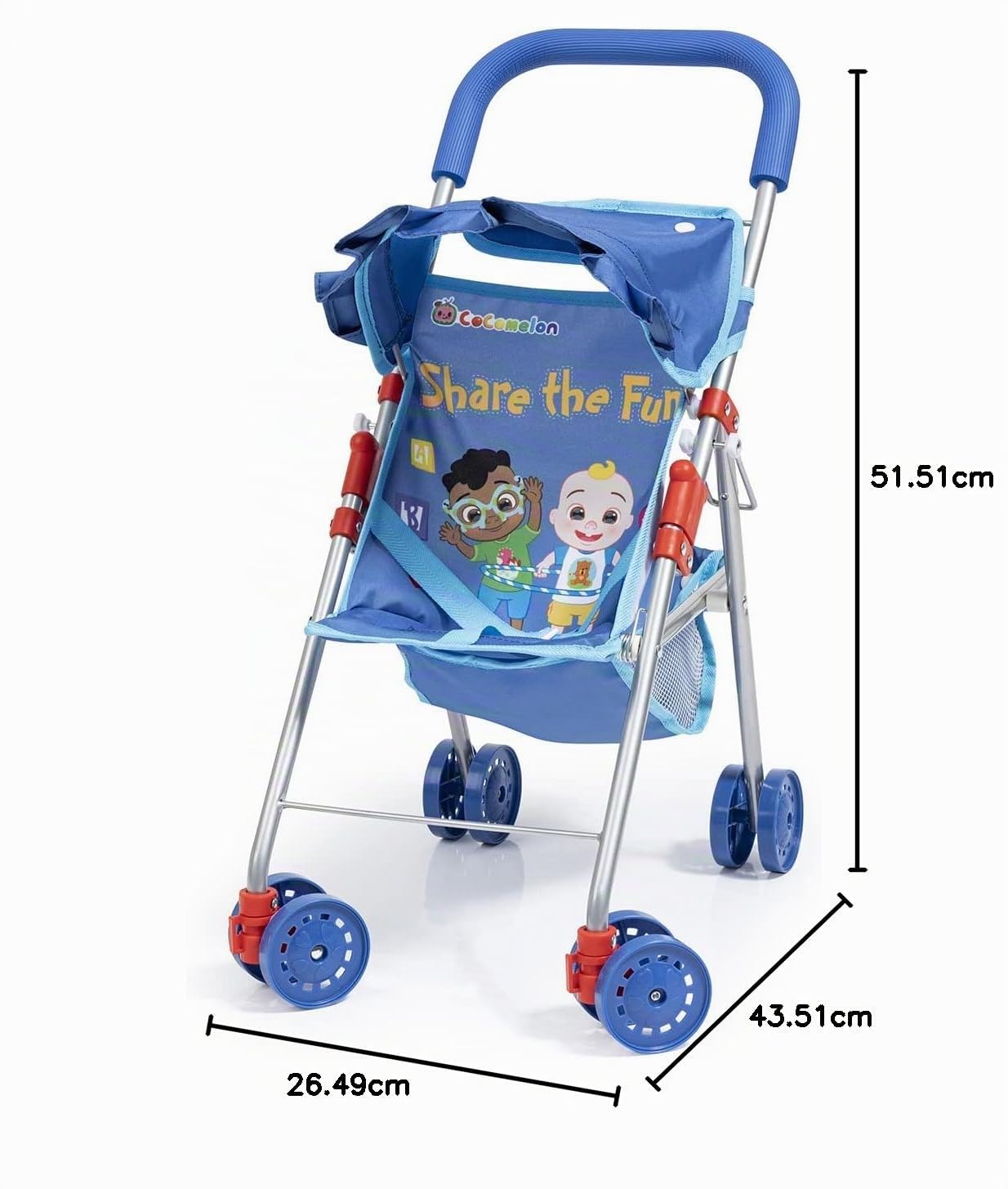 Bayer Design 21511AA Passeggino per bambole, doppie ruote, cintura di sicurezza, cestino integrato, metallo, pieghevole