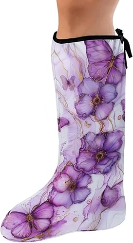 Funda de yeso de pierna de mariposa, funda de calcetín de fundición morada para pies, funda decorativa de yeso para piernas, funda de yeso para pies