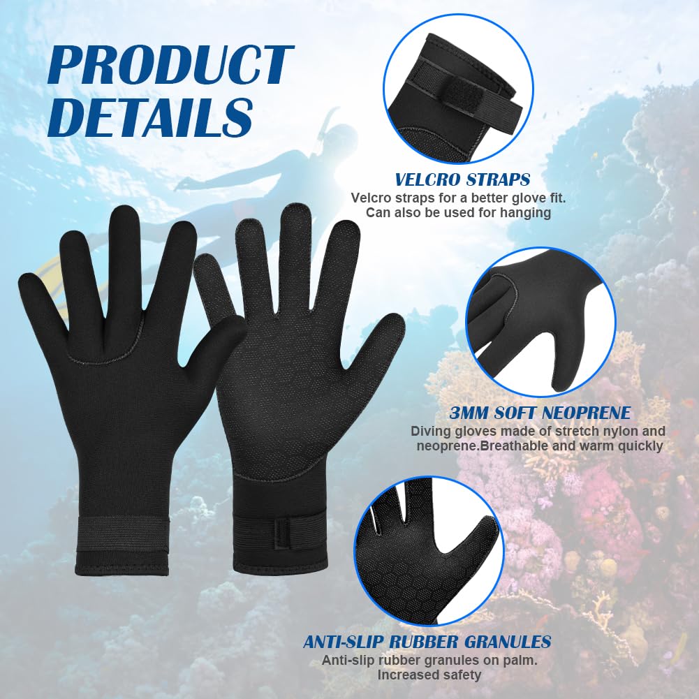 AUAUY Gloves and Socks, Unisex Thermal and Anti-Slip Diving and Snorkelling Gloves and Wetsuit Socks with Adjustable Waist Strap