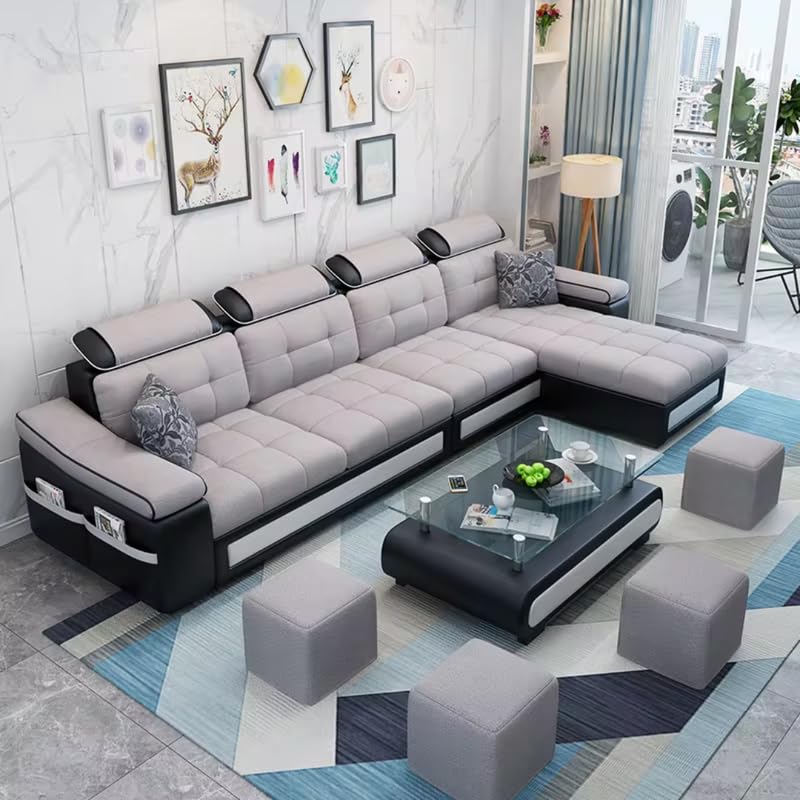 Image of Homax. - Jasmine L Shape Model Attractive Sectional Sofa Set with Stunning Smart Center Table for Living Room,Set of 8 Items.Upholstery-Premium Fabric