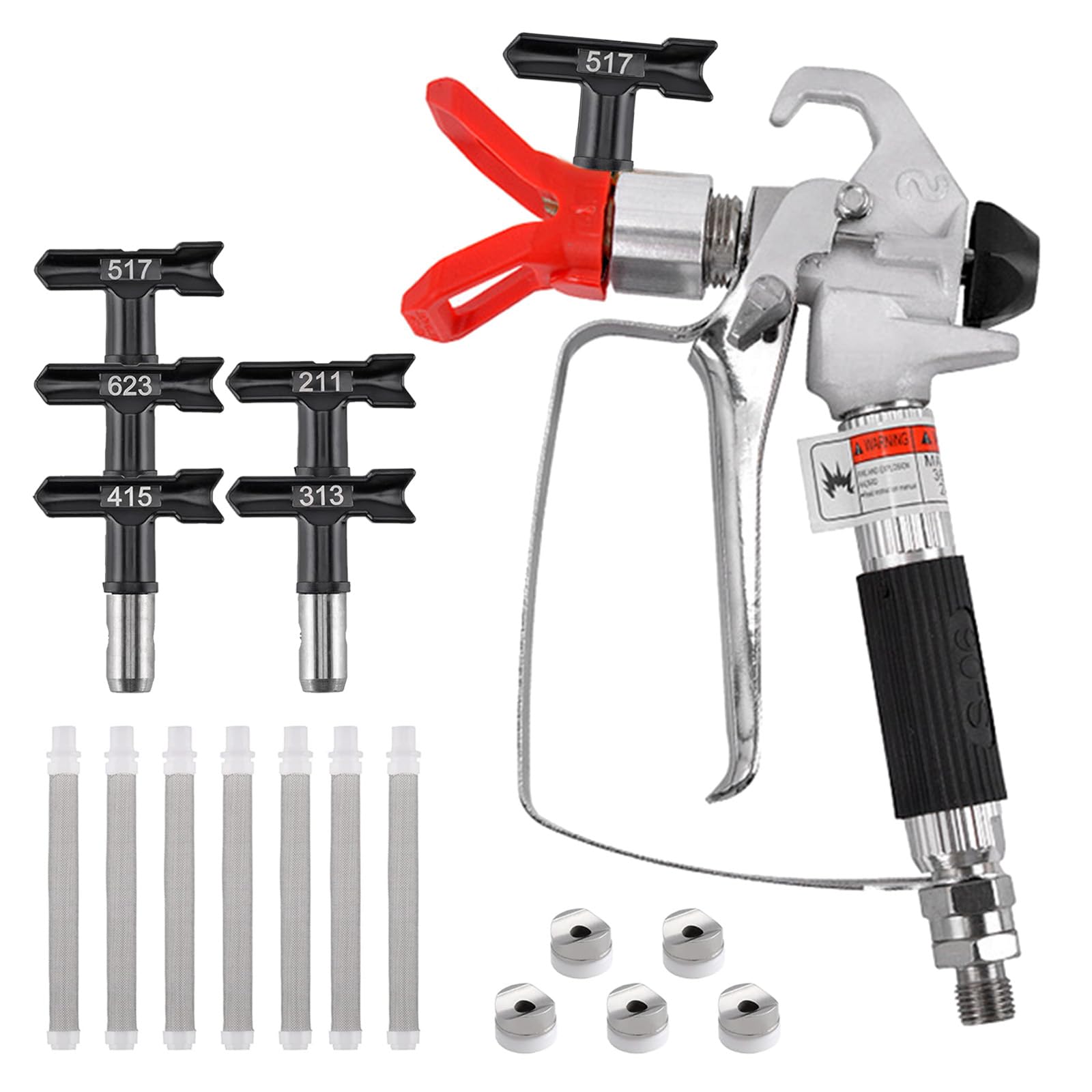 Pistola Spruzzo Vernice, 3600 PSI Airless Pistola a Spruzzo Verniciatura ad Alta Pressione con Ugello e Filtro Della Pompa a Spruzzo Airless per Spruzzatore Airless ad Alta Pressione