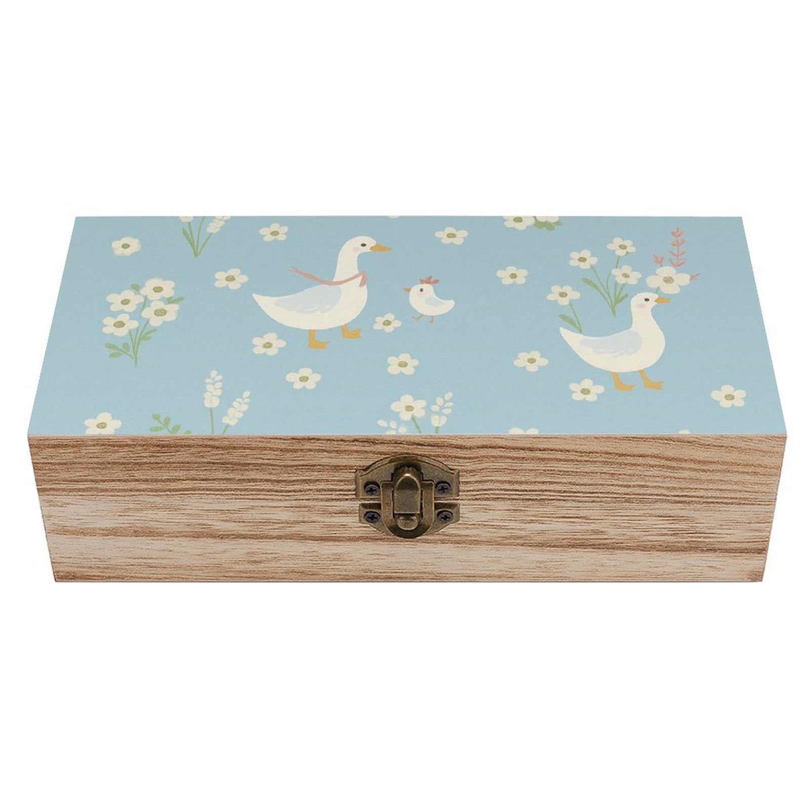 SMAZDFXX Cute Goose And Wildflower Wooden Storage Box Multipurpose Decorative Box for Jewelry Photo Home Decor