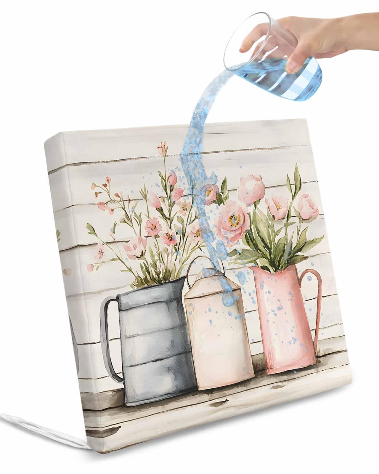 2 Pack Pink Spring Floral Waterproof Cushion Covers with Ties, Outdoor Patio Chaise Lounge Chair Seat Cushion Slip Covers Replacement(Only Cover) Vintage Modern Oil Painted Botanical 20