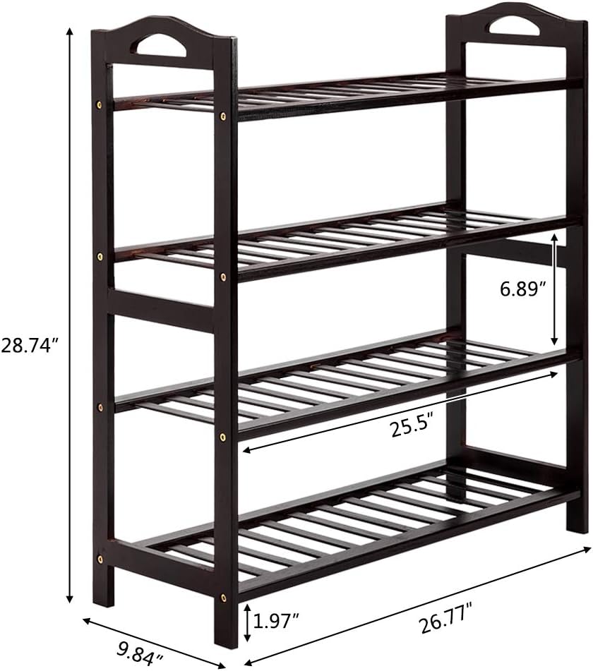 Knocbel 4-Tier Bamboo Freestanding Shoe Rack Storage Shelf Tower Stand Organizer Holds up to 16 Pairs of Shoes for Doorway Entryway & Closet (Dark Coffee)