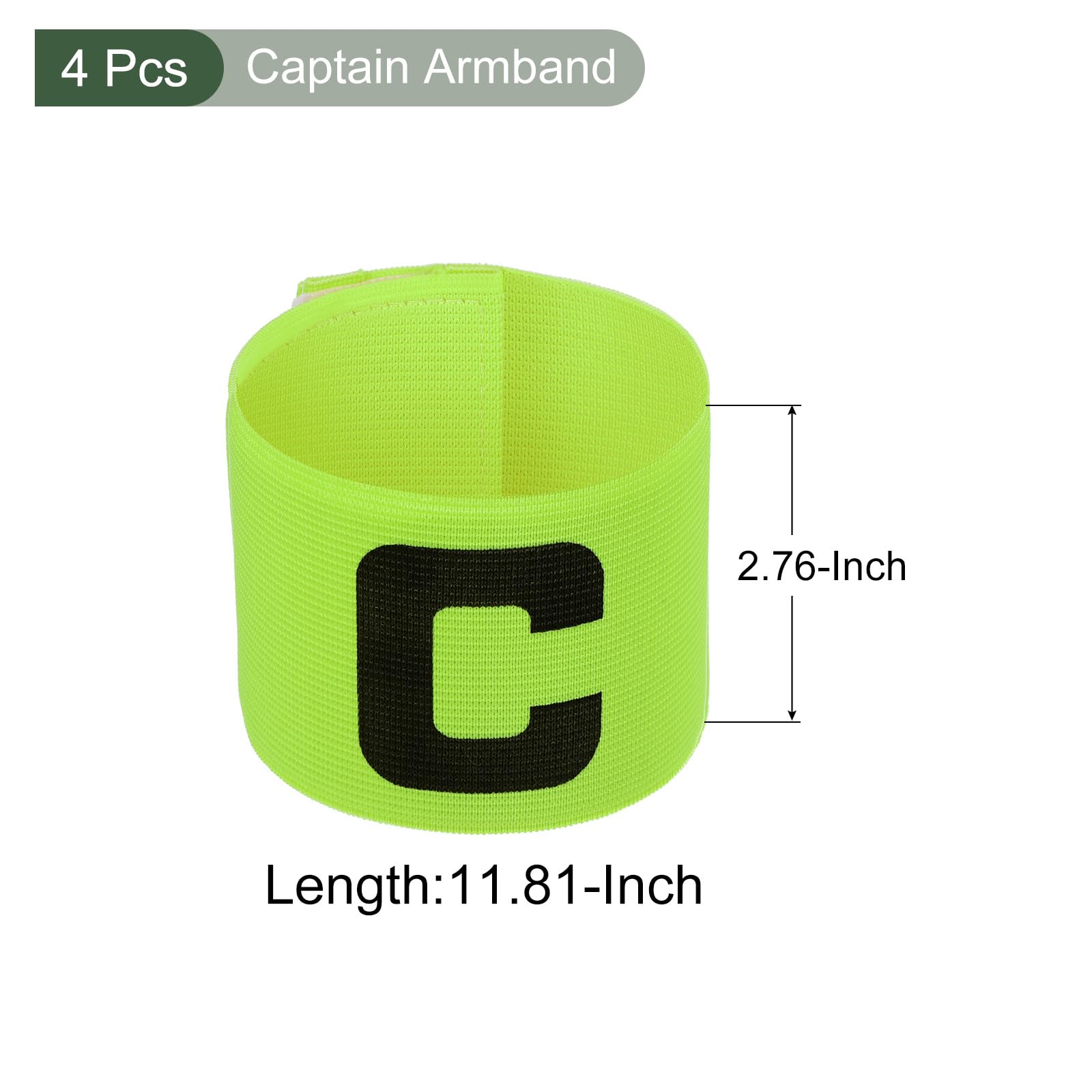 YOKIVE 4 Pcs Soccer Captain Armband, Nylon Protective Arm Badge, Adjustable Flexibility, Great for Team Training, Competitions (Green, 11.8 x 2.8-Inch)